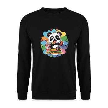 Kawaii Panda with Fast Food - Unisex Sweatshirt - black - Front - Alina (178cm) & Michal (187cm)