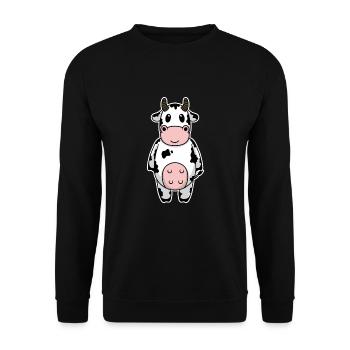 Süßes Tier Baby Kuh Kühe - Unisex Pullover - Schwarz - Vorne - Alina (178cm) & Michal (187cm)