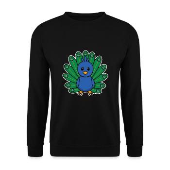 Süßes Tier Baby Vogel Pfau Pfauenvogel - Unisex Pullover - Schwarz - Vorne - Alina (178cm) & Michal (187cm)