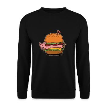 Funny Hamburger Cheese Burger Pig Fast Food - Unisex Sweatshirt - black - Front - Alina (178cm) & Michal (187cm)