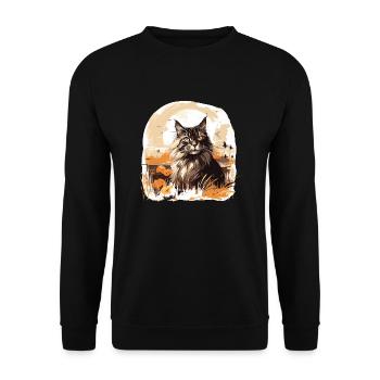 Maine Coon Herbst Halloween Katze - Unisex Pullover - Schwarz - Vorne - Alina (178cm) & Michal (187cm)