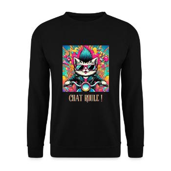 Chat roule ! - Sweat-shirt Unisexe - noir - Devant - Alina (178cm) & Michal (187cm)