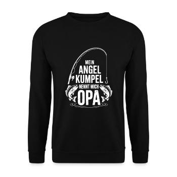 Opa und Enkel Angeln Angelbuddys. Geschenk für Opa - Unisex Pullover - Schwarz - Vorne - Alina (178cm) & Michal (187cm)