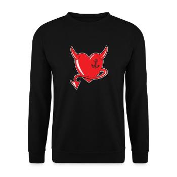 Rotes Herz - Devil Heart - Teufelsherz - Geschenk - Unisex Pullover - Schwarz - Vorne - Alina (178cm) & Michal (187cm)
