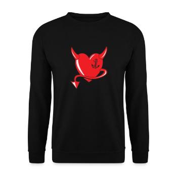 Rotes Herz - Devil Heart - Teufelsherz - Geschenk - Unisex Pullover - Schwarz - Vorne - Alina (178cm) & Michal (187cm)