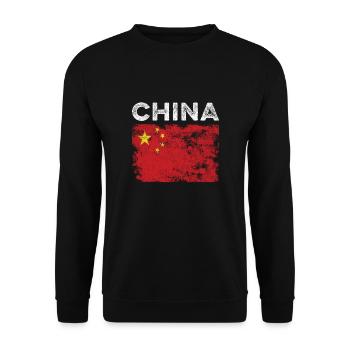 China Flag Distressed - Chinese Flag - Unisex Sweatshirt - black - Front - Alina (178cm) & Michal (187cm)