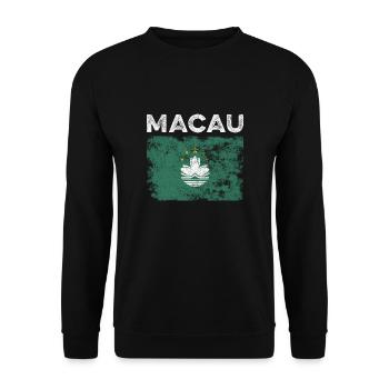 Macau Flag Distressed - Macanese Flag - Unisex Sweatshirt - black - Front - Alina (178cm) & Michal (187cm)