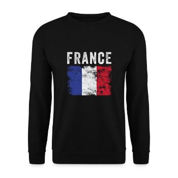 France Flag Distressed - French Flag - Unisex Sweatshirt - black - Front - Alina (178cm) & Michal (187cm)