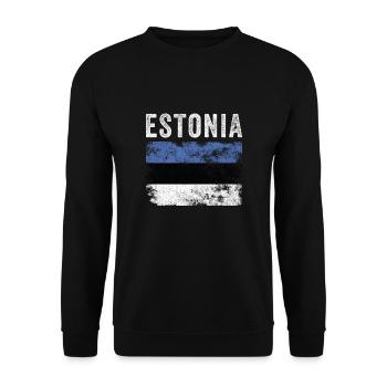 Estonia Flag Distressed - Estnische Flagge - Unisex Pullover - Schwarz - Vorne - Alina (178cm) & Michal (187cm)