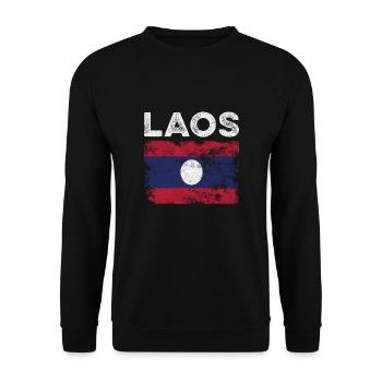Laos Flag Distressed - Laotische Flagge - Unisex Pullover - Schwarz - Vorne - Alina (178cm) & Michal (187cm)