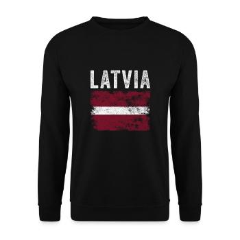 Lettland Flagge Distressed - Lettische Flagge - Unisex Pullover - Schwarz - Vorne - Alina (178cm) & Michal (187cm)