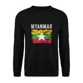 Myanmar Flag Distressed - Myanmar Flag - Unisex Sweatshirt - black - Front - Alina (178cm) & Michal (187cm)
