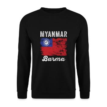 Myanmar Flag Distressed - Burmese Flag - Unisex Sweatshirt - black - Front - Alina (178cm) & Michal (187cm)