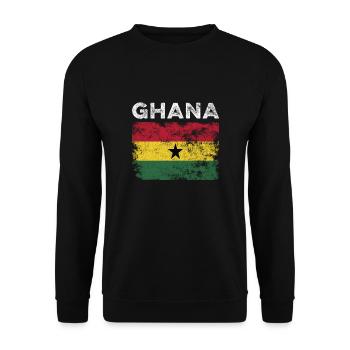 Ghana Flag Distressed - Ghanaische Flagge - Unisex Pullover - Schwarz - Vorne - Alina (178cm) & Michal (187cm)