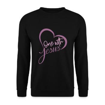 One With Jesus Christ Heart Bible Quote Shirts - Unisex Sweatshirt - black - Front - Alina (178cm) & Michal (187cm)