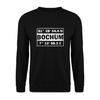 Bochum Koordinaten Stadt Bochum - Unisex Pullover - Schwarz - Vorne - Alina (178cm) & Michal (187cm)