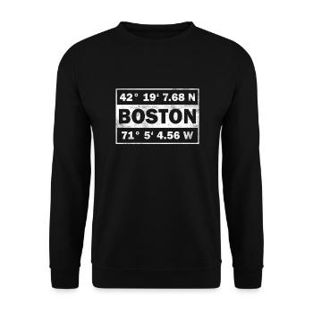 Coordonnées ville Boston États-Unis - Sweat-shirt Unisexe - noir - Devant - Alina (178cm) & Michal (187cm)