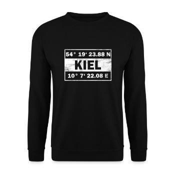 Kiel Koordinaten Hansestadt Kiel - Unisex Pullover - Schwarz - Vorne - Alina (178cm) & Michal (187cm)