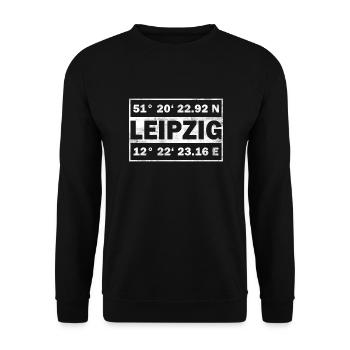 Leipzig Koordinaten Stadt Leipzig - Unisex Pullover - Schwarz - Vorne - Alina (178cm) & Michal (187cm)
