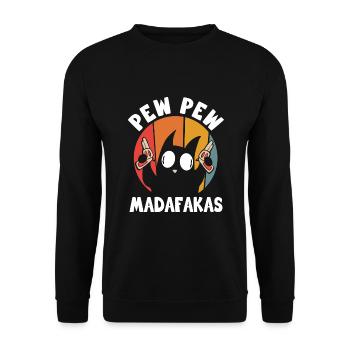 Pew Pew Funny Cat - Unisex Sweatshirt - black - Front - Alina (178cm) & Michal (187cm)