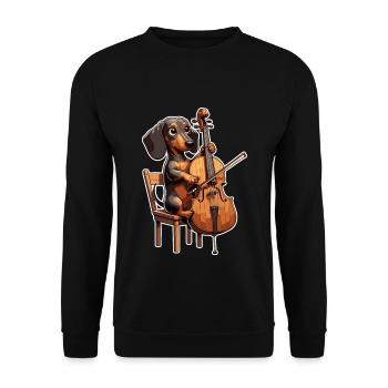 Cute Dachshund playing Cello - Unisex Sweatshirt - black - Front - Alina (178cm) & Michal (187cm)