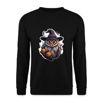 Halloween Eule - Unisex Pullover - Schwarz - Vorne - Alina (178cm) & Michal (187cm)