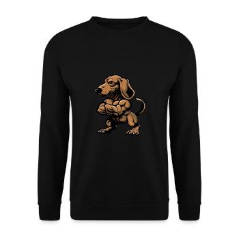 Dachshund Hund Muskeln Bodybuilding Dackel - Unisex Pullover - Schwarz - Vorne - Alina (178cm) & Michal (187cm)