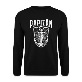 PAPITÄN - Anker - Vater - Papa - Geschenkidee - Unisex Pullover - Schwarz - Vorne - Alina (178cm) & Michal (187cm)