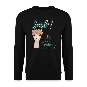 Alpaka Smile, it's friday. Perfekt fürs Büro - Unisex Pullover - Schwarz - Vorne - Alina (178cm) & Michal (187cm)