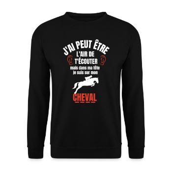 Je suis à cheval - cadeau humour cheval équitation - Sweat-shirt Unisexe - noir - Devant - Alina (178cm) & Michal (187cm)