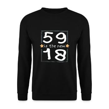 59 is the new 18 Kinderschrift - Unisex Pullover - Schwarz - Vorne - Alina (178cm) & Michal (187cm)