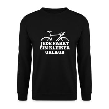Fahrrad Spruch: Jede Fahrt ein kleiner Urlaub - Unisex Pullover - Schwarz - Vorne - Alina (178cm) & Michal (187cm)