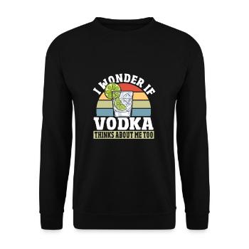 Ich frage mich, ob Vodka auch an mich denkt - Unisex Pullover - Schwarz - Vorne - Alina (178cm) & Michal (187cm)