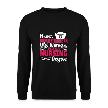 Never underestimate an old woman with a - Unisex Sweatshirt - black - Front - Alina (178cm) & Michal (187cm)