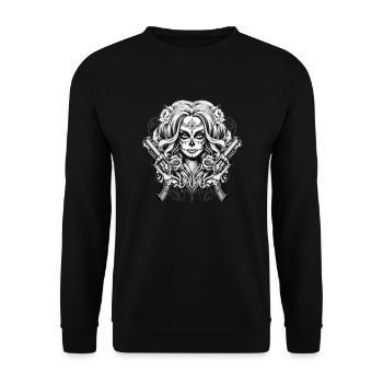 Santa Muerte Revolver Duo - Unisex Sweatshirt - black - Front - Alina (178cm) & Michal (187cm)