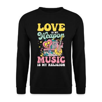 Love Is My Weapon Music Is My Religion für einen - Unisex Pullover - Schwarz - Vorne - Alina (178cm) & Michal (187cm)