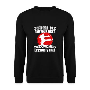 Taekwondo Stunde kostenlos Berühre Mich lustig - Unisex Pullover - Schwarz - Vorne - Alina (178cm) & Michal (187cm)