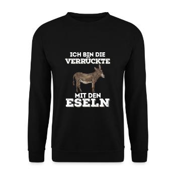 Esel Verrückte Bauernhof lustig Geschenk humor - Unisex Pullover - Schwarz - Vorne - Alina (178cm) & Michal (187cm)
