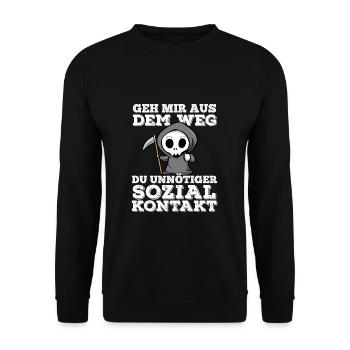 Sensenmann Sozialer Kontakt Abstand Spruch Humor - Unisex Pullover - Schwarz - Vorne - Alina (178cm) & Michal (187cm)