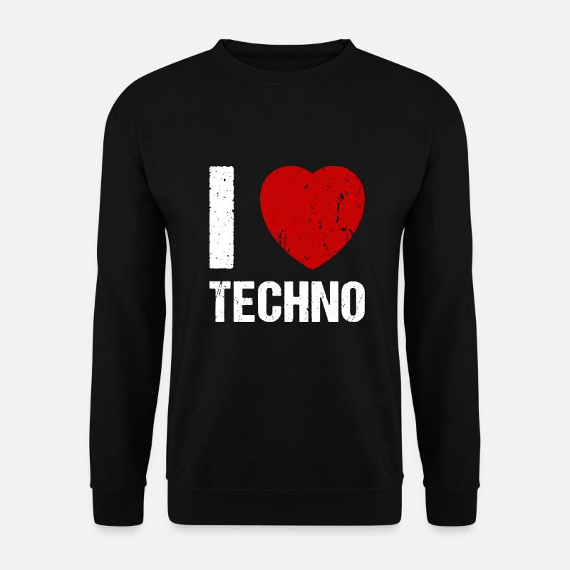 I love Techno Herz Techno House Rave Musik - Unisex Pullover - Schwarz