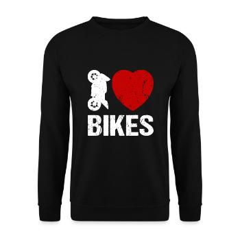 I love Bikes Motorrad Biker Motorradfahrer - Unisex Pullover - Schwarz - Vorne - Alina (178cm) & Michal (187cm)