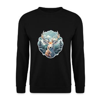 Cerf d’hiver - Sweat-shirt Unisexe - noir - Devant - Alina (178cm) & Michal (187cm)