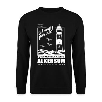 Alkersum, Nordsee Insel Föhr Leuchtturm - Unisex Pullover - Schwarz - Vorne - Alina (178cm) & Michal (187cm)
