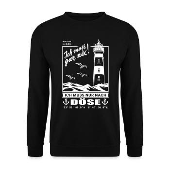 Döse Koordinaten Nordsee Urlaub Möwen Leuchtturm - Unisex Pullover - Schwarz - Vorne - Alina (178cm) & Michal (187cm)