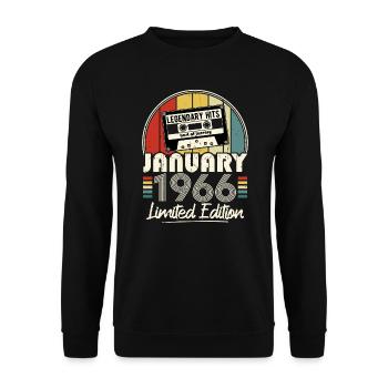 Janvier 1966 Vintage Anniversaire Rétro Cadeau - Sweat-shirt Unisexe - noir - Devant - Alina (178cm) & Michal (187cm)