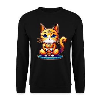 Niedliche Katze in Buddha Yoga Position - Unisex Pullover - Schwarz - Vorne - Alina (178cm) & Michal (187cm)