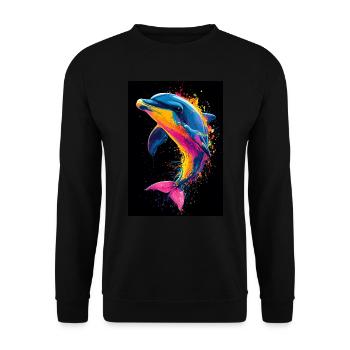 Delfin Pop Art Bunt - Unisex Pullover - Schwarz - Vorne - Alina (178cm) & Michal (187cm)