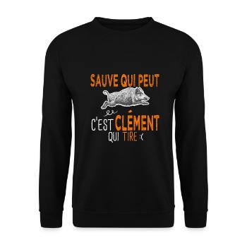 Clément c est Clement qui tire Humour Chasseur - Sweat-shirt Unisexe - noir - Devant - Alina (178cm) & Michal (187cm)