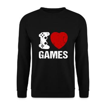 I love Games Gaming Gamer - Unisex Sweatshirt - black - Front - Alina (178cm) & Michal (187cm)