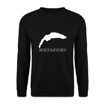 Genfer See | Koordinaten | Weiss - Unisex Pullover - Schwarz - Vorne - Alina (178cm) & Michal (187cm)
